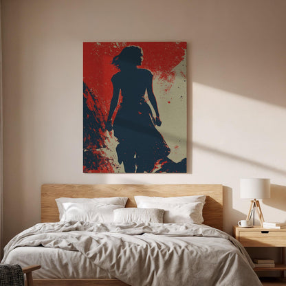 Abstract Woman Silhouette Canvas Art  Bold Red and Blue Modern Wall Print, Empowering Feminine Figure Artwork for Home or Office Decor