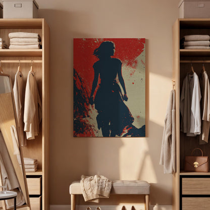 Abstract Woman Silhouette Canvas Art  Bold Red and Blue Modern Wall Print, Empowering Feminine Figure Artwork for Home or Office Decor