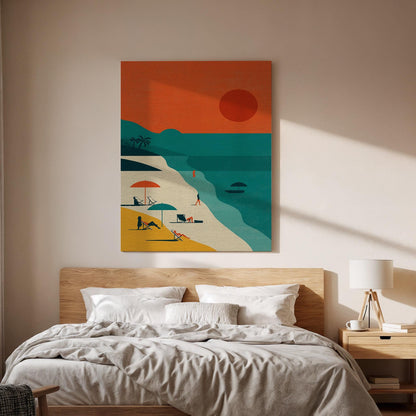 Retro Beach Sunset Canvas Wall Art  Minimalist Coastal Print, Summer Ocean Poster Decor Gift for Beach Lovers and Vacation Dreamers