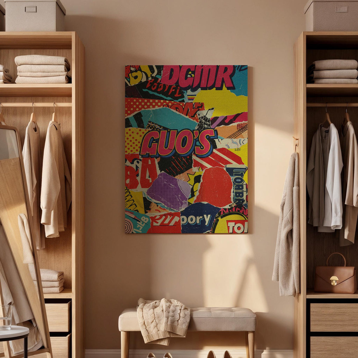 Pop Art Collage Canvas Wall Art  Bold Retro Typography Print, Vibrant Street Style Poster, Urban Abstract Wall Decor for Modern Interiors