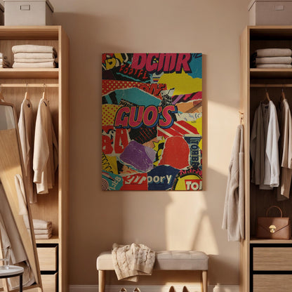 Pop Art Collage Canvas Wall Art  Bold Retro Typography Print, Vibrant Street Style Poster, Urban Abstract Wall Decor for Modern Interiors