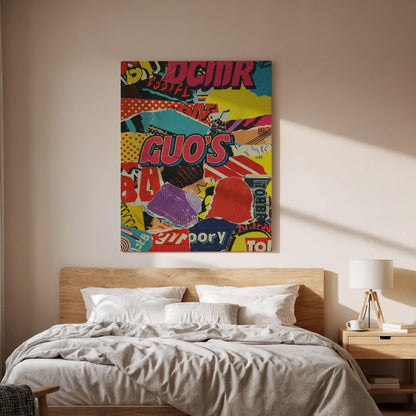 Pop Art Collage Canvas Wall Art  Bold Retro Typography Print, Vibrant Street Style Poster, Urban Abstract Wall Decor for Modern Interiors