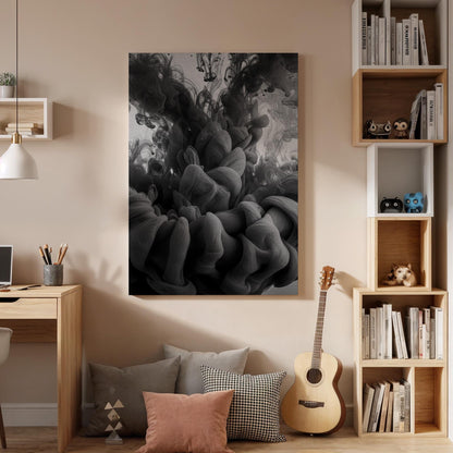 Abstract Black Ink Cloud Canvas Wall Art  Modern Minimalist Smoke Flow Print, Monochrome Abstract Poster for Luxury Living Room and Office