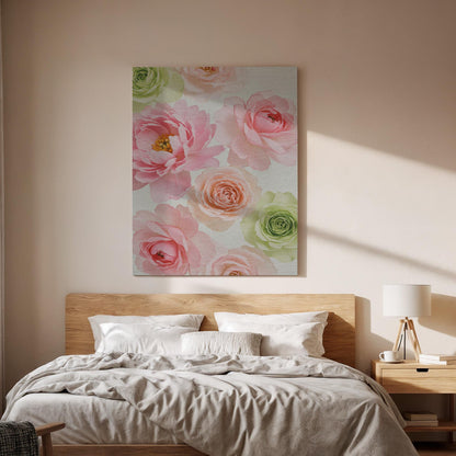 Romantic Floral Canvas Wall Art  Soft Pink Peony and Rose Print, Pastel Botanical Decor for Bedroom, Feminine Wall Art Gift for Flower Lover