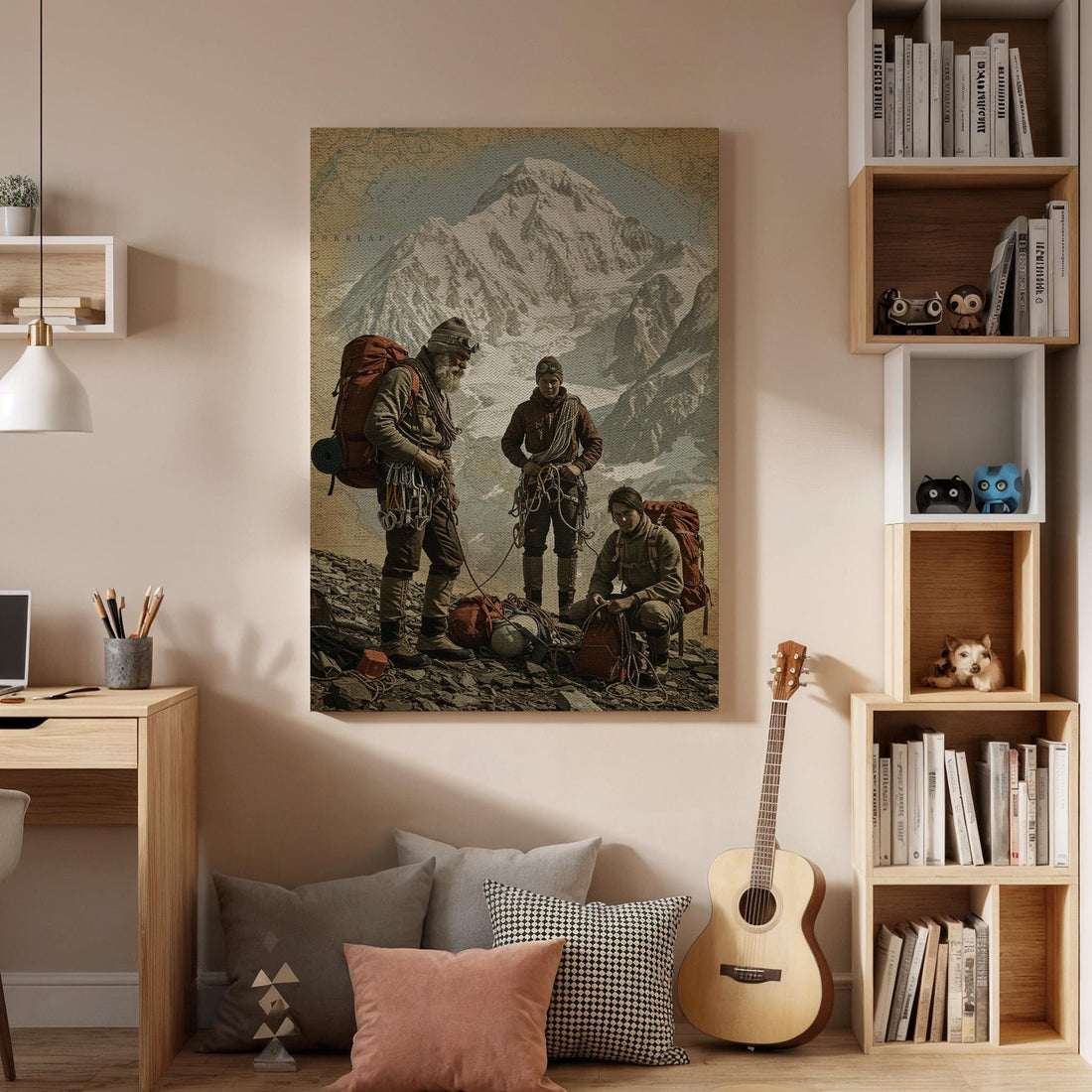 Vintage Mountaineer Canvas Wall Art  Expedition Adventure Print, Rustic Hiking Decor for Cabin or Office, Gift for Climbers and Explorers