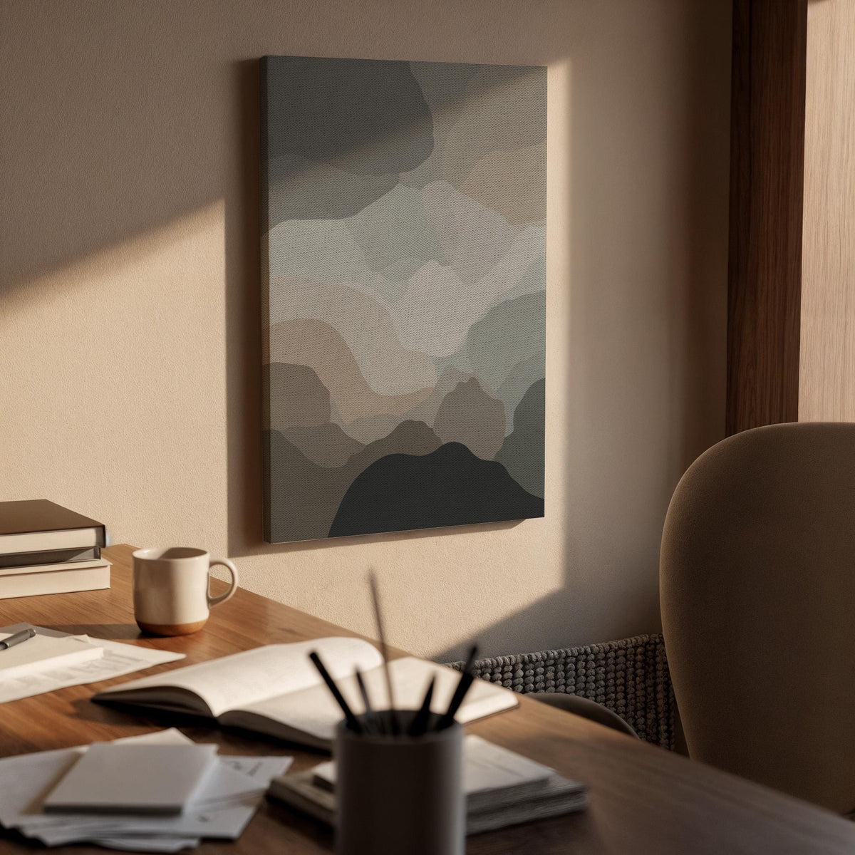 Abstract Landscape, Earth Tone Canvas Art, Modern Neutral Wall Decor, Scandinavian Minimal Design, Calm Office Home Interior, Framed Canvas