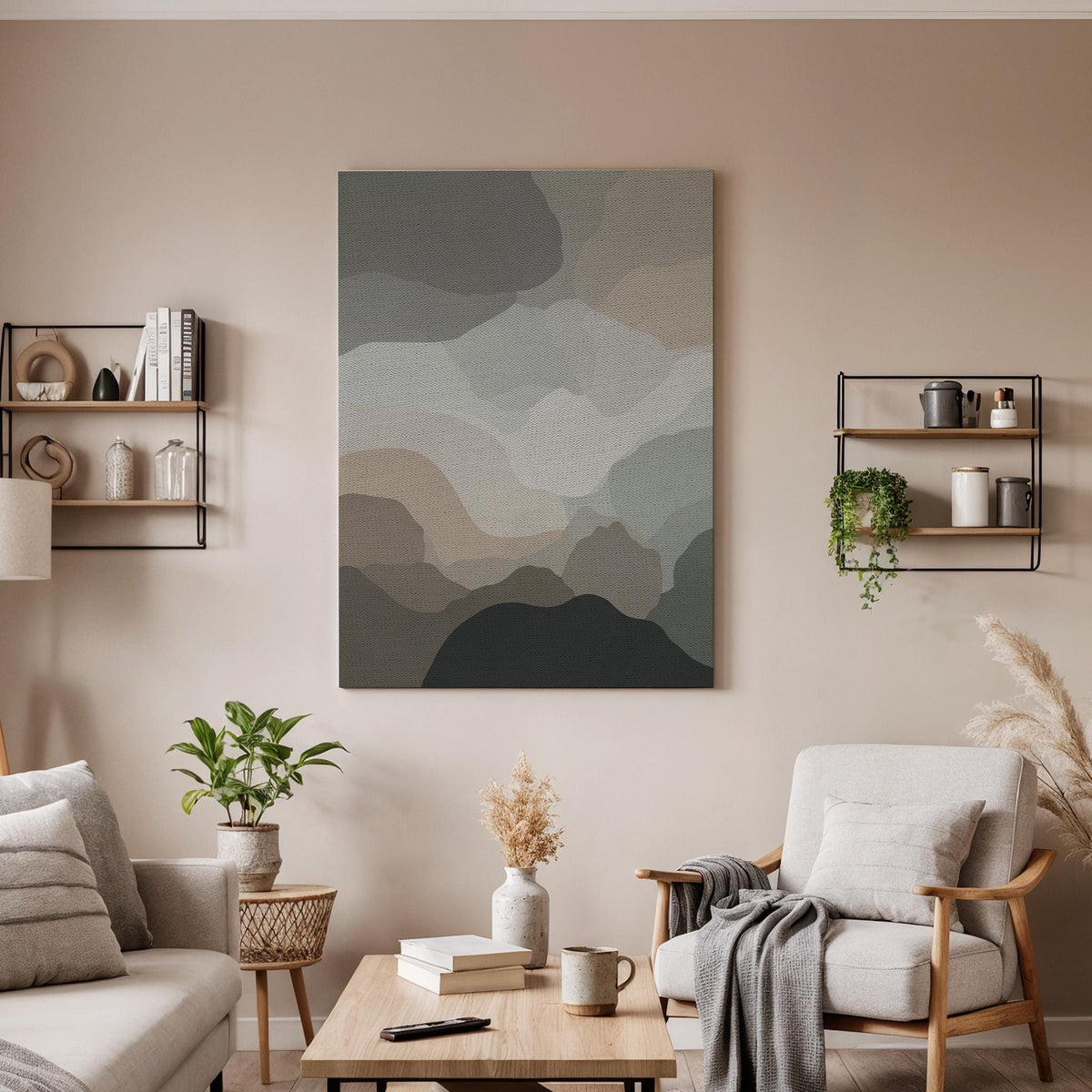 Abstract Landscape, Earth Tone Canvas Art, Modern Neutral Wall Decor, Scandinavian Minimal Design, Calm Office Home Interior, Framed Canvas