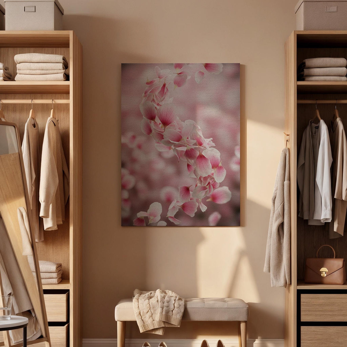 Pink Blossom Floral, Soft Romantic Canvas Art, Modern Bedroom Wall Decor, Elegant Feminine Interior Style, Framed Canvas Decor, New Decor