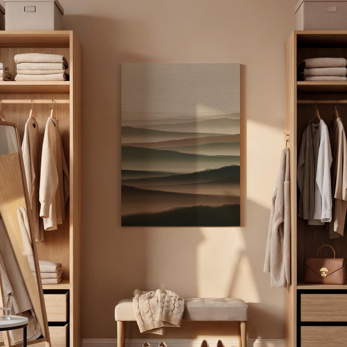 Abstract Landscape Framed Canvas Art, Minimal Earth Tone Wall Decor, Layered Horizon Artwork, Modern Neutral Home Decor, New Home Gift