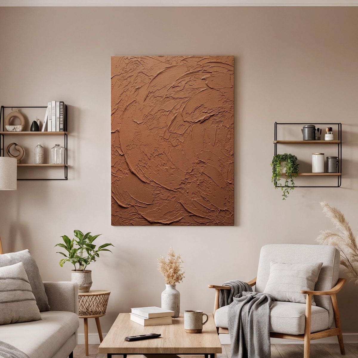 Textured Earth Tone Framed Canvas Art, Minimal Abstract Plaster Wall Decor, Warm Neutral Modern Artwork, Contemporary Framed Home Art