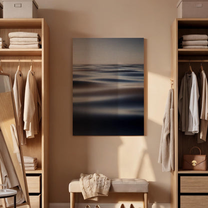 Soft Horizon Canvas, Calm Ocean View, Minimal Seascape Art, Framed Wall Decor, Blue Gray Tones, Modern Bedroom Canvas, Soft Lighting