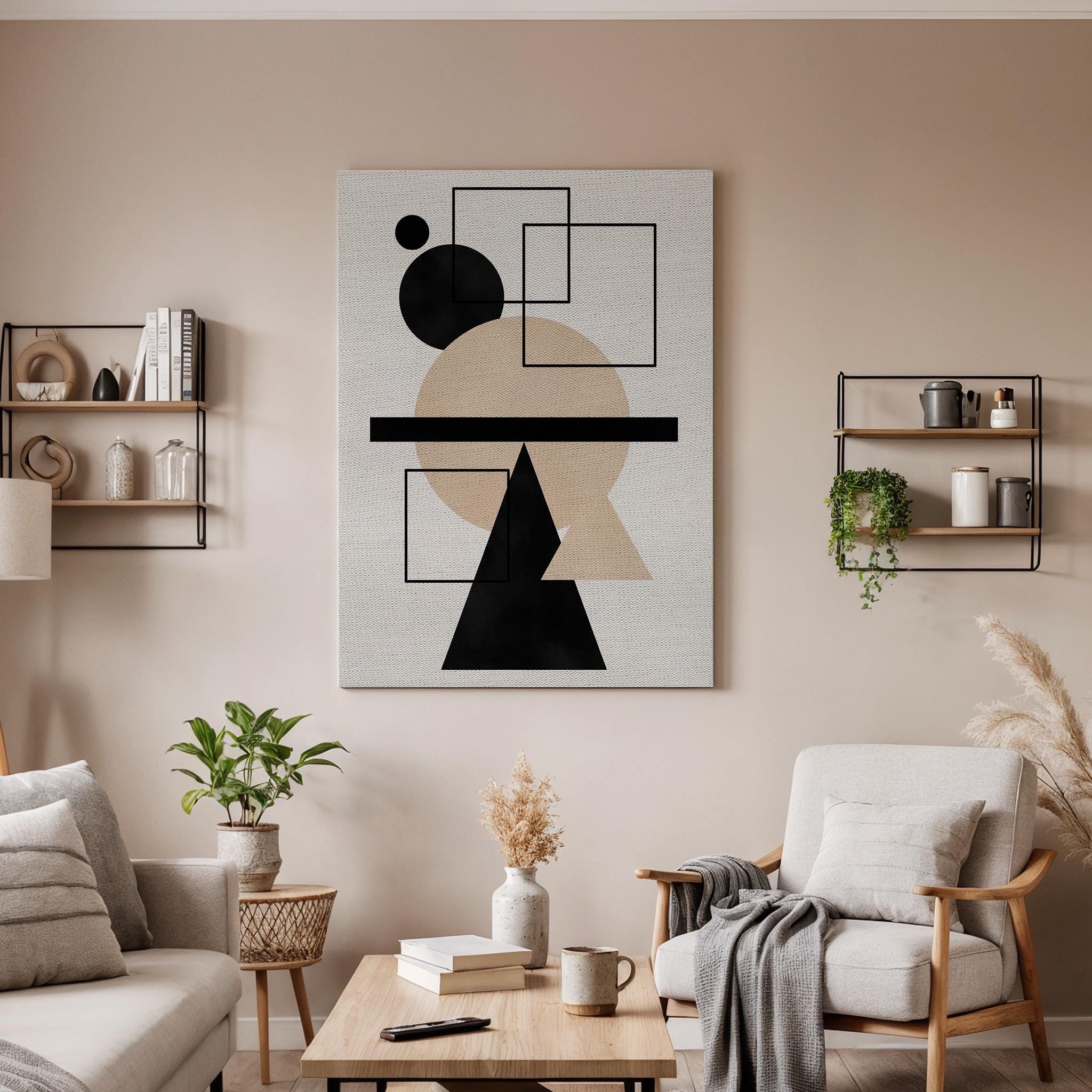 Modern Geometric Canvas Art, Abstract Shapes Design, Neutral Tones Artwork, Minimalist Framed Canvas Decor, Contemporary Wall Art, Home Gift