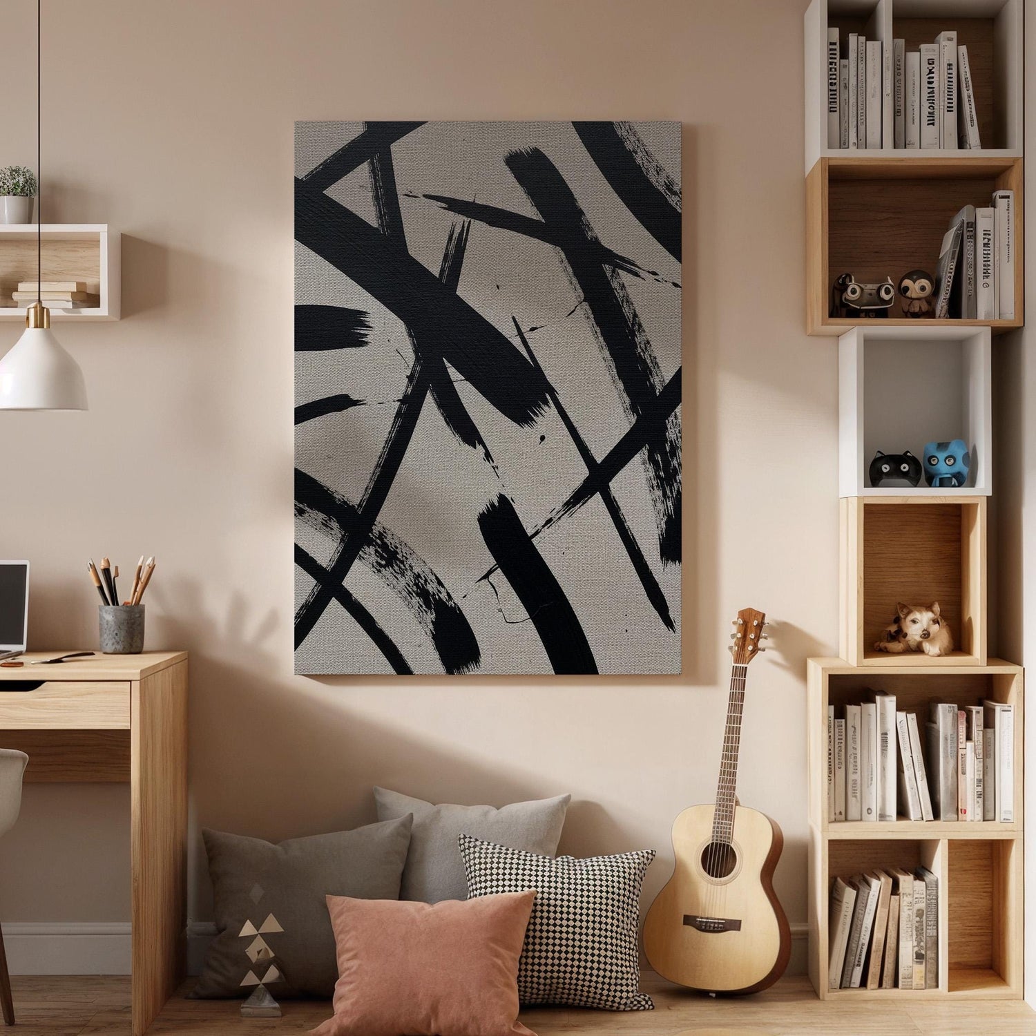 Abstract Black and White Canvas, Wall Art Decor, Modern Minimalist Painting, Bedroom Living Room Art, Office Wall Decor, Large Framed Canvas