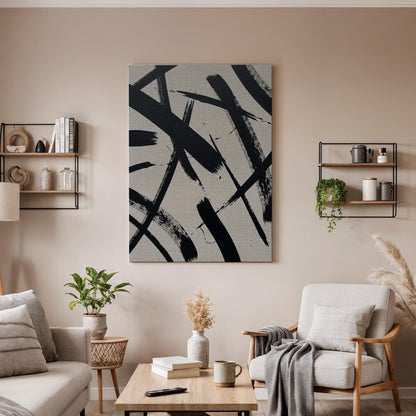 Abstract Black and White Canvas, Wall Art Decor, Modern Minimalist Painting, Bedroom Living Room Art, Office Wall Decor, Large Framed Canvas
