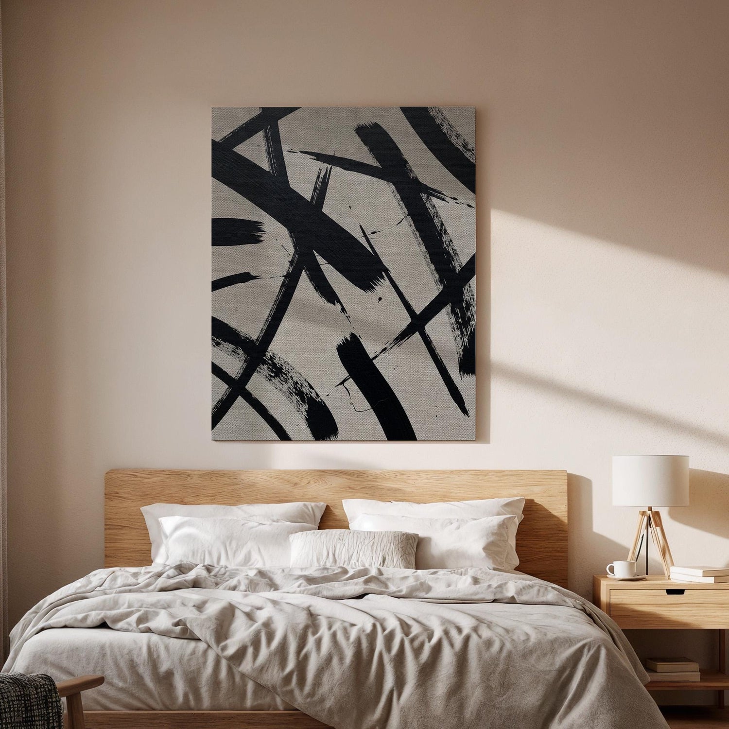 Abstract Black and White Canvas, Wall Art Decor, Modern Minimalist Painting, Bedroom Living Room Art, Office Wall Decor, Large Framed Canvas