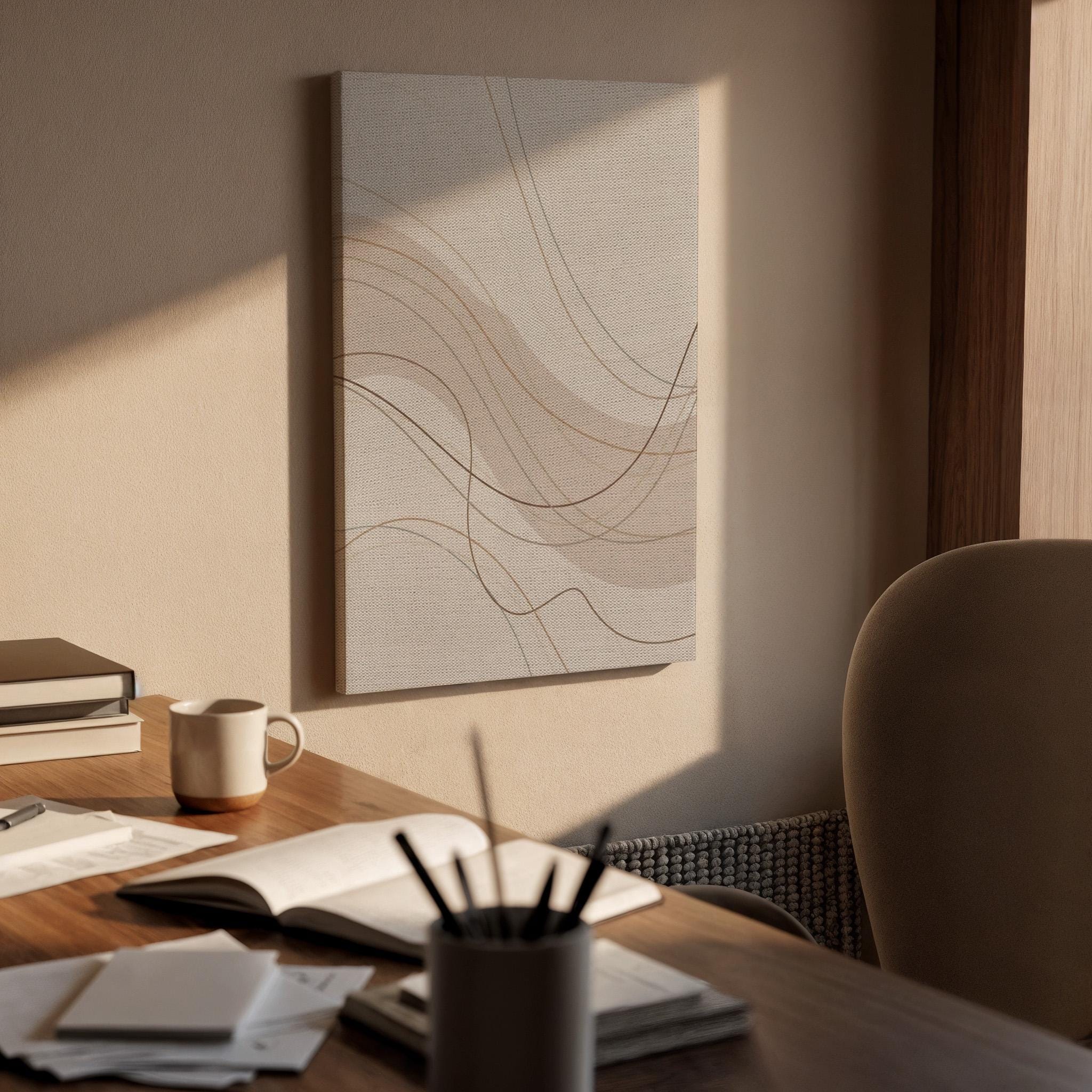 Abstract Neutral Canvas, Minimal Line Wall Art, Modern Minimalist Painting, Bedroom Living Room Decor, Office Wall Art, Large Framed Canvas