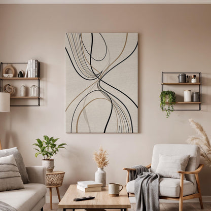 Abstract Line Canvas, Neutral Office Wall Art, Modern Minimalist Decor, Home Office Artwork, Calm Workspace Design, Large Framed Canvas