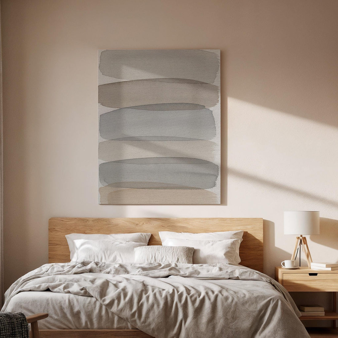 Abstract Neutral Canvas, Layered Minimal Wall Art, Soft Modern Painting, Bedroom Wall Decor, Calm Interior Style, Large Framed Canvas