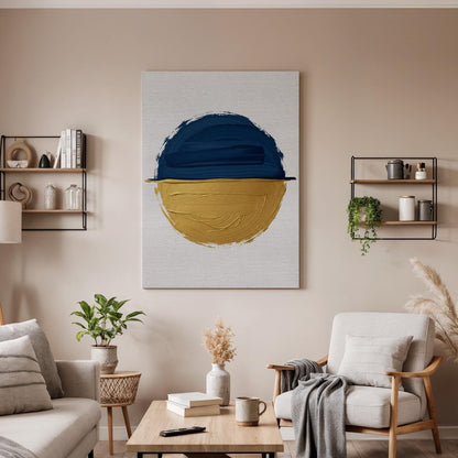 Abstract Blue Yellow Canvas, Modern Color Block Art, Minimal Statement Painting, Bedroom Wall Decor, Contemporary Interior Style, Framed Art