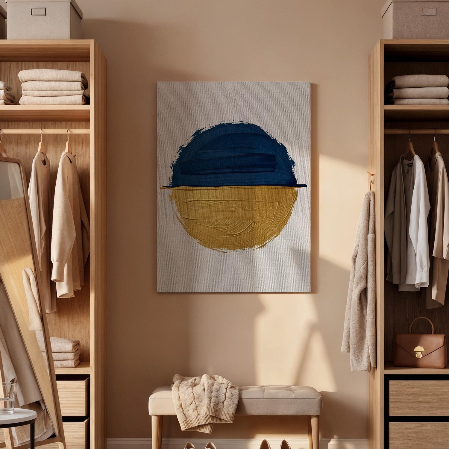 Abstract Blue Yellow Canvas, Modern Color Block Art, Minimal Statement Painting, Bedroom Wall Decor, Contemporary Interior Style, Framed Art