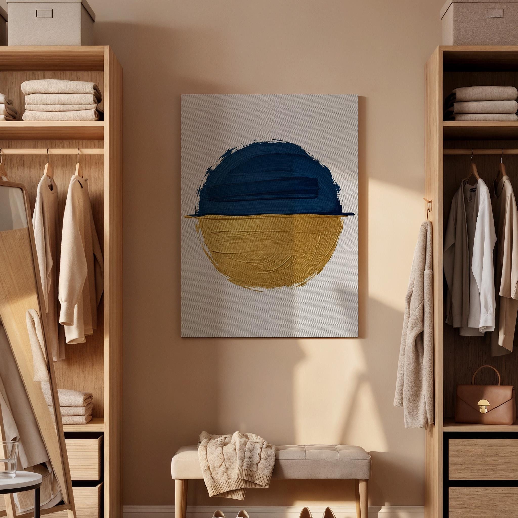 Abstract Blue Yellow Canvas, Modern Color Block Art, Minimal Statement Painting, Bedroom Wall Decor, Contemporary Interior Style, Framed Art