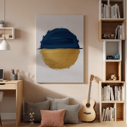 Abstract Blue Yellow Canvas, Modern Color Block Art, Minimal Statement Painting, Bedroom Wall Decor, Contemporary Interior Style, Framed Art