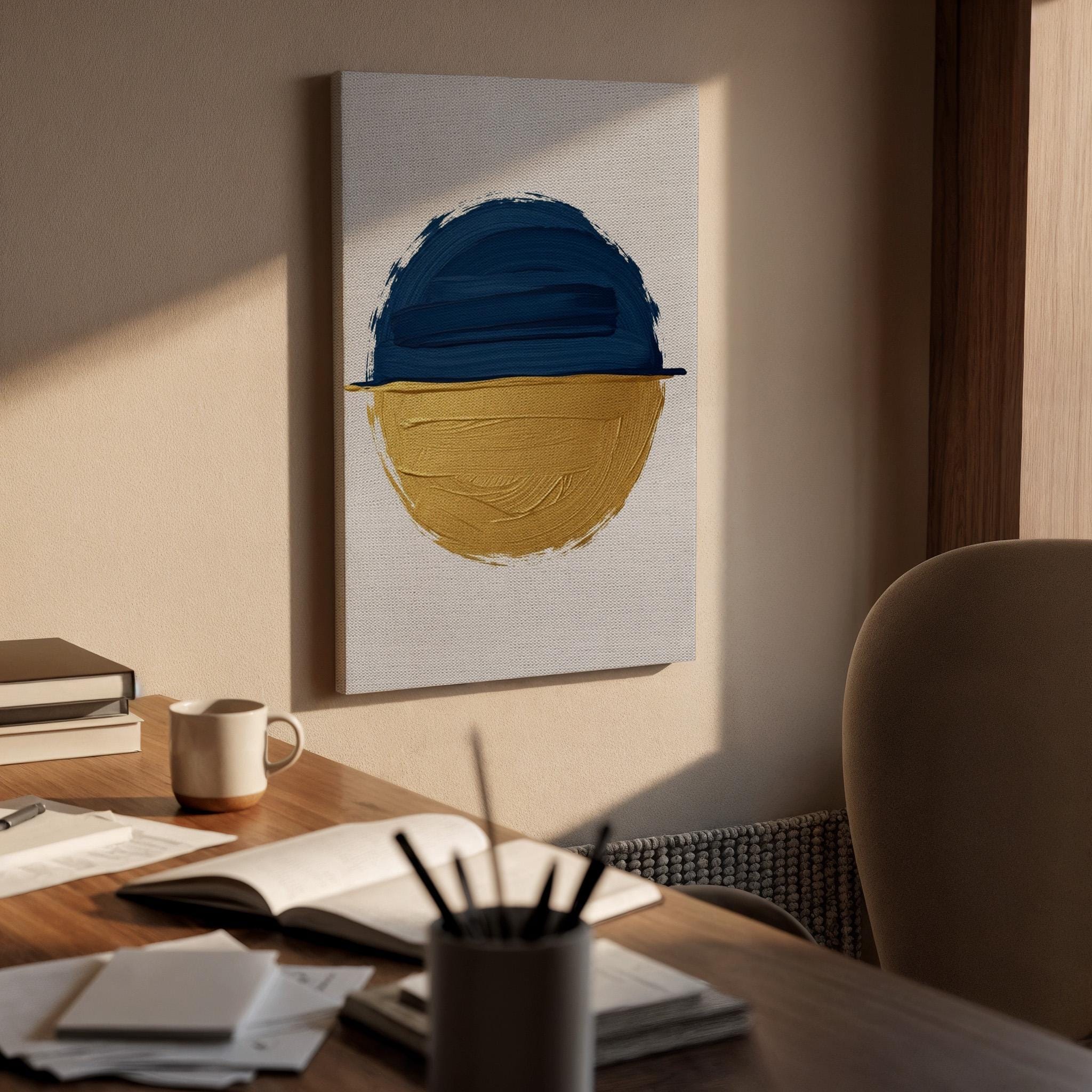 Abstract Blue Yellow Canvas, Modern Color Block Art, Minimal Statement Painting, Bedroom Wall Decor, Contemporary Interior Style, Framed Art