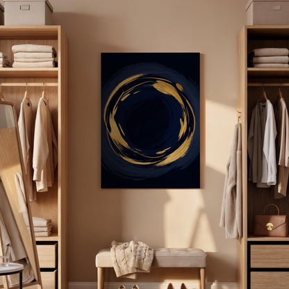 Abstract Gold Circle Canvas, Dark Luxury Wall Art, Modern Statement Painting, Bedroom Wall Decor, Elegant Interior Accent, Framed Canvas