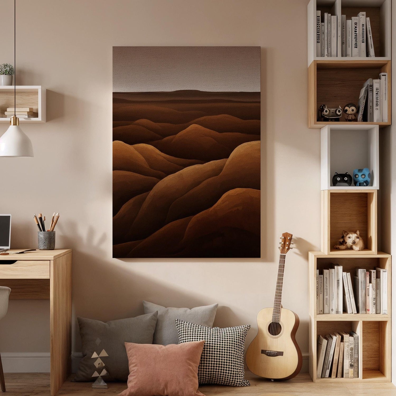 Desert Dune Canvas Art, Earth Tone Landscape Decor, Warm Modern Wall Design, Bedroom Interior Styling, Natural Calm Aesthetic, Framed Canvas
