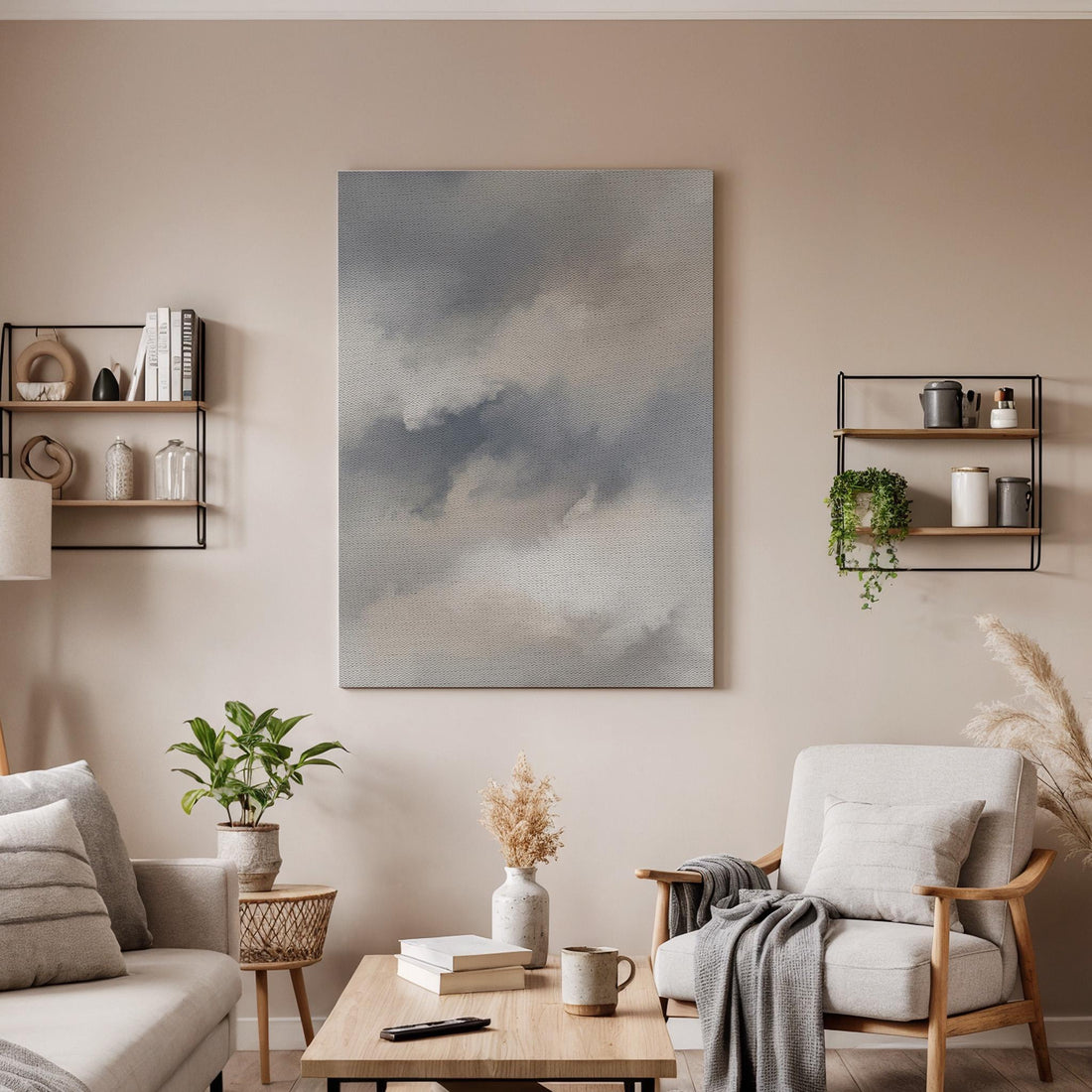 Soft Cloud Canvas Art, Misty Neutral Wall Decor, Calm Modern Bedroom Style, Airy Interior Design, Light Minimal Aesthetic, Framed Canvas