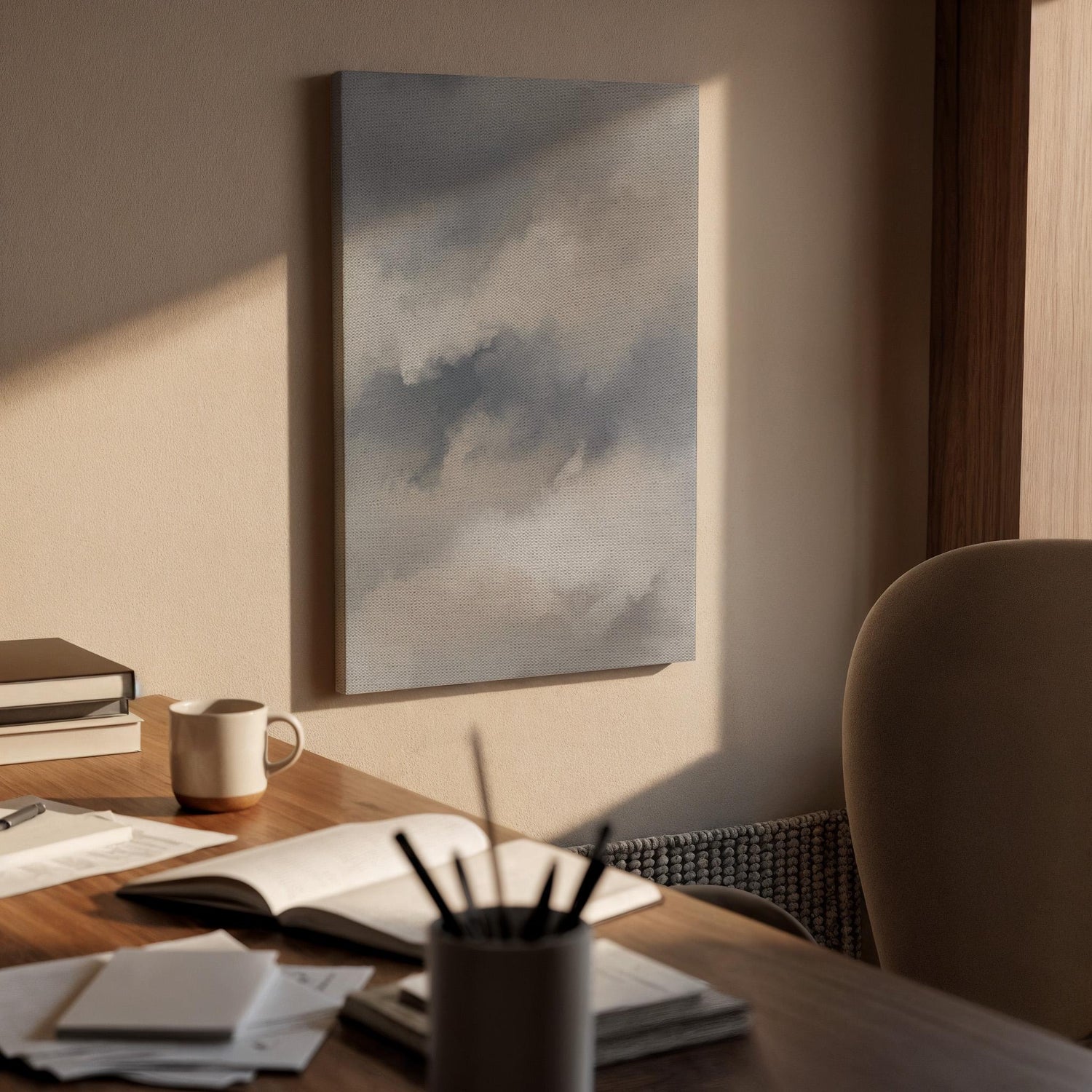 Soft Cloud Canvas Art, Misty Neutral Wall Decor, Calm Modern Bedroom Style, Airy Interior Design, Light Minimal Aesthetic, Framed Canvas