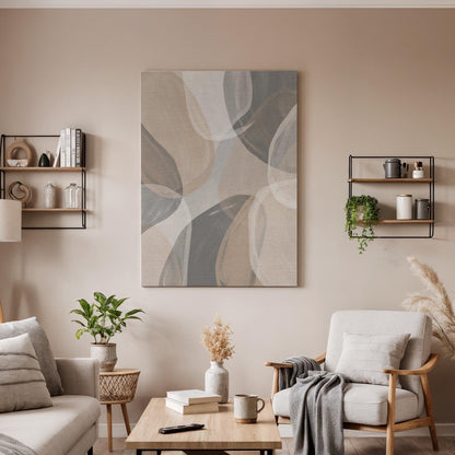 Soft Layered Canvas Art, Neutral Flow Wall Decor, Calm Modern Bedroom Style, Airy Interior Design, Gentle Shape Composition, Framed Canvas