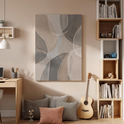 Soft Layered Canvas Art, Neutral Flow Wall Decor, Calm Modern Bedroom Style, Airy Interior Design, Gentle Shape Composition, Framed Canvas
