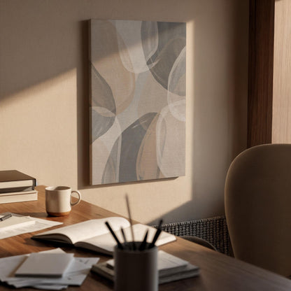 Soft Layered Canvas Art, Neutral Flow Wall Decor, Calm Modern Bedroom Style, Airy Interior Design, Gentle Shape Composition, Framed Canvas