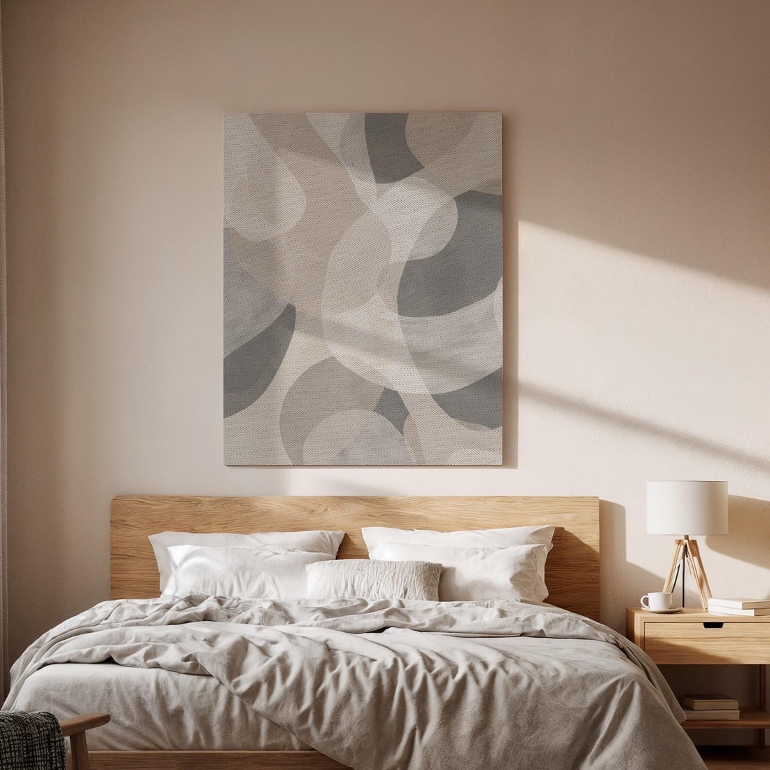 Soft Neutral Canvas Art, Rounded Shape Wall Decor, Calm Modern Design, Light Interior Styling, Gentle Contemporary Look, Framed Canvas