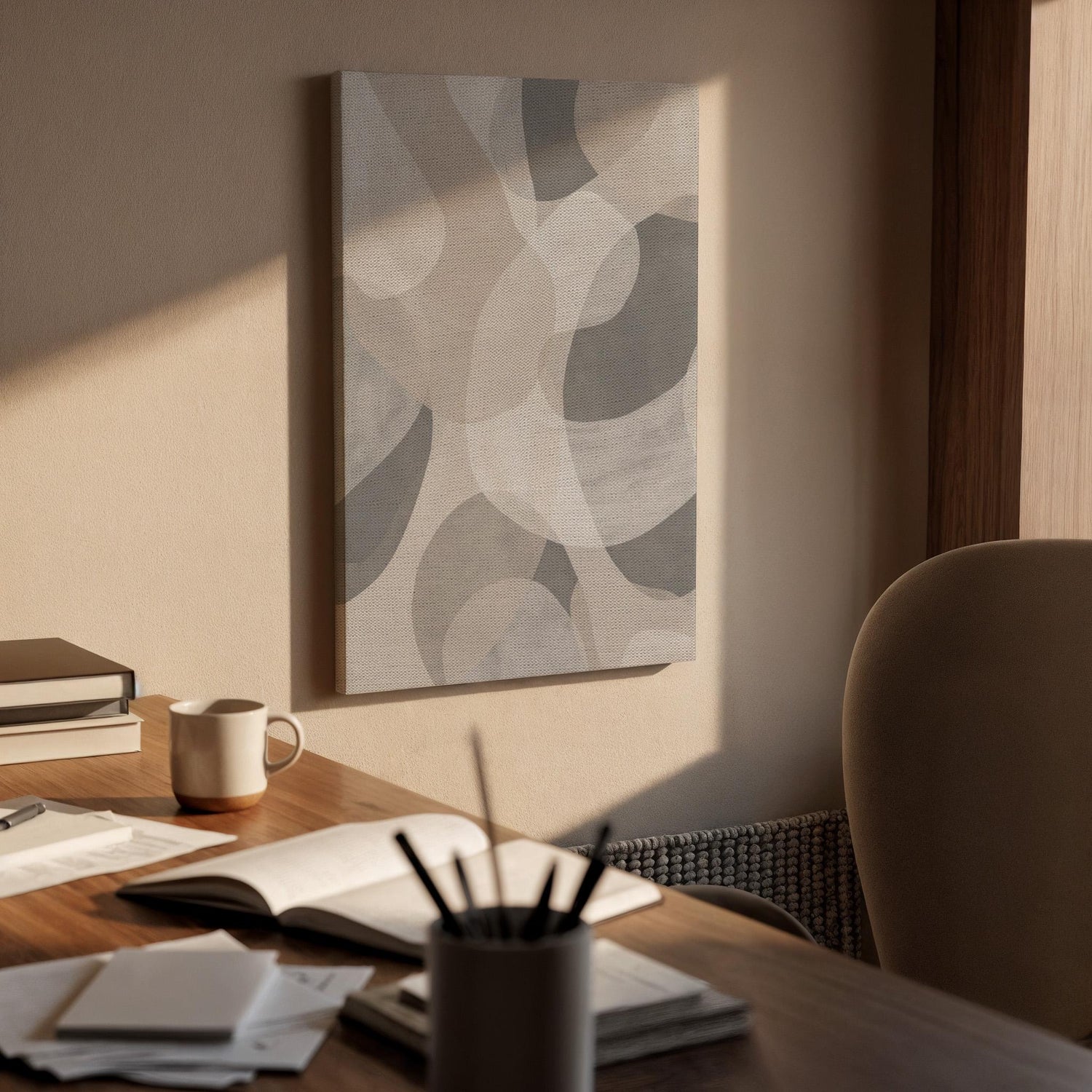 Soft Neutral Canvas Art, Rounded Shape Wall Decor, Calm Modern Design, Light Interior Styling, Gentle Contemporary Look, Framed Canvas