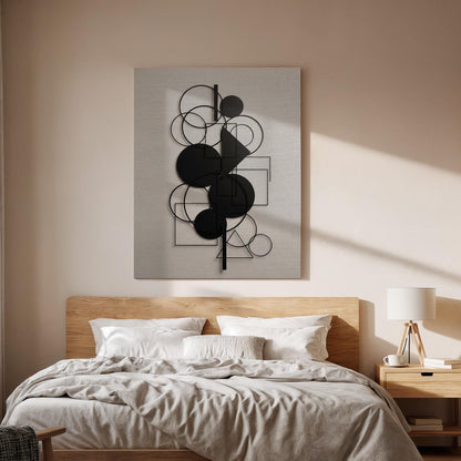 Geometric Canvas Art, Black Shape Wall Decor, Modern Minimal Design, Structured Interior Style, Contemporary Balance Look, Framed Canvas
