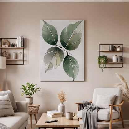 Botanical Leaf Canvas Art, Green Nature Wall Decor, Calm Modern Bedroom Style, Soft Organic Design, Natural Interior Harmony, Framed Canvas