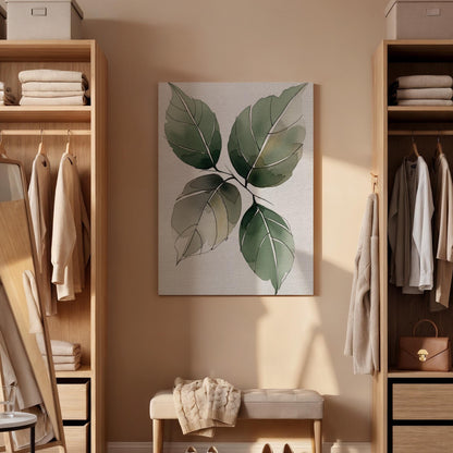 Botanical Leaf Canvas Art, Green Nature Wall Decor, Calm Modern Bedroom Style, Soft Organic Design, Natural Interior Harmony, Framed Canvas