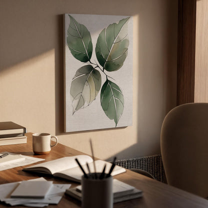 Botanical Leaf Canvas Art, Green Nature Wall Decor, Calm Modern Bedroom Style, Soft Organic Design, Natural Interior Harmony, Framed Canvas