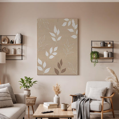 Botanical Canvas Art, Beige Leaf Wall Decor, Soft Nature Bedroom Style, Calm Organic Interior Design, Minimal Home Styling, Framed Canvas