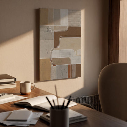 Geometric Neutral Canvas Art, Structured Line Wall Decor, Calm Modern Bedroom Style, Earth Tone Interior Design, Contemporary Framed Canvas