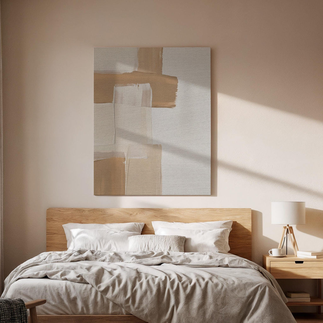 Minimal Neutral Canvas Art, Soft Brush Stroke Wall Decor, Calm Modern Bedroom Style, Warm Earth Interior Design, Contemporary Framed Canvas