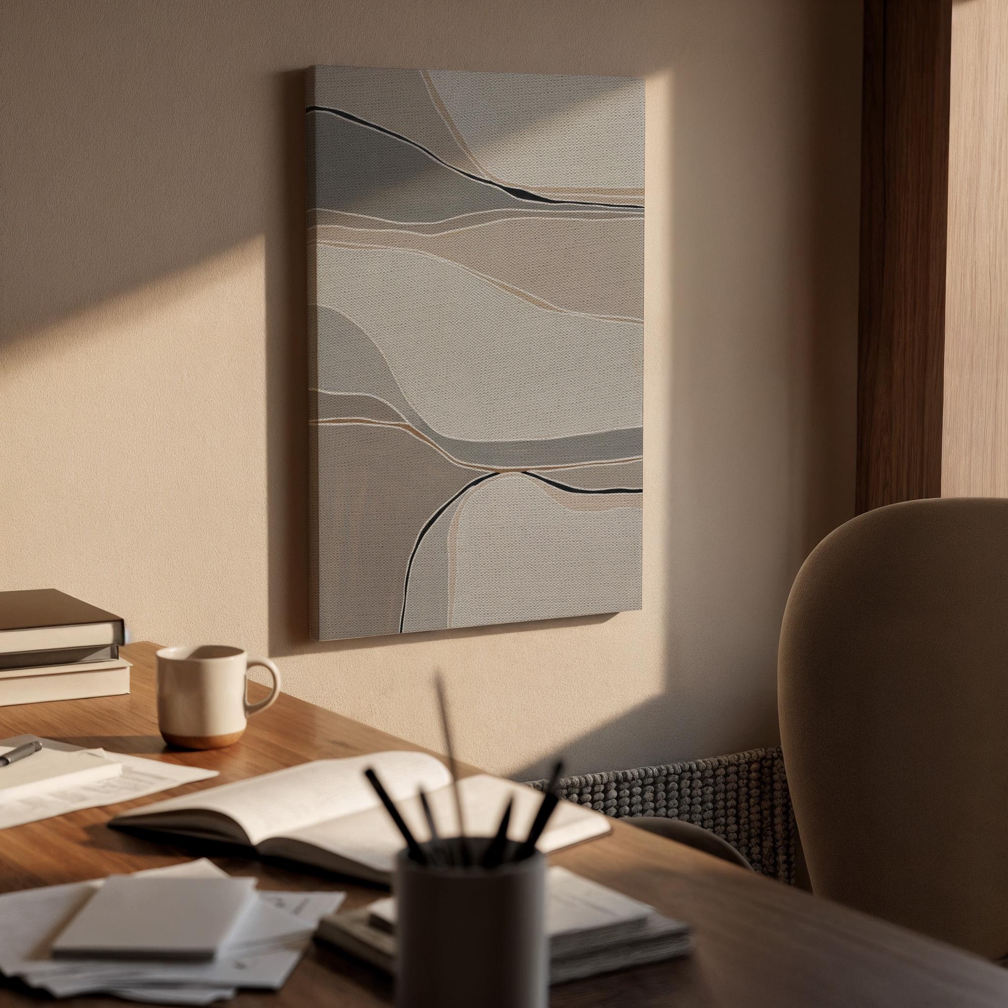 Soft Neutral Canvas Art, Flowing Line Wall Decor, Calm Abstract Bedroom Design, Minimal Modern Interior Style, Elegant Framed Canvas