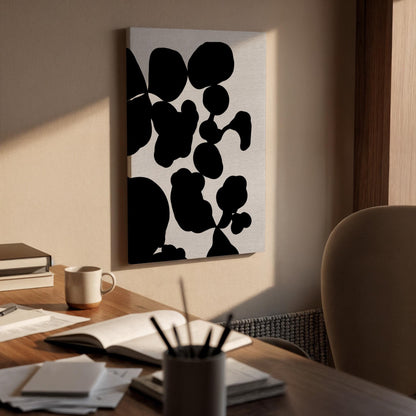 Bold Black Canvas Art, Organic Shape Wall Decor, Modern Abstract Bedroom Style, High Contrast Interior Design, Minimal Framed Canvas