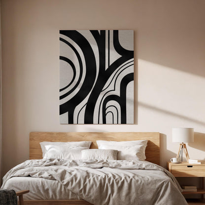 Black White Canvas Art, Curved Line Wall Decor, Modern Abstract Bedroom Design, Graphic Minimal Interior Style, Framed Canvas, New Home Gift