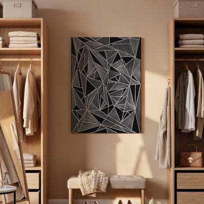 Geometric Black Canvas Art, Angular Line Wall Decor, Modern Abstract Bedroom Design, Graphic Contemporary Interior Style, Framed Canvas