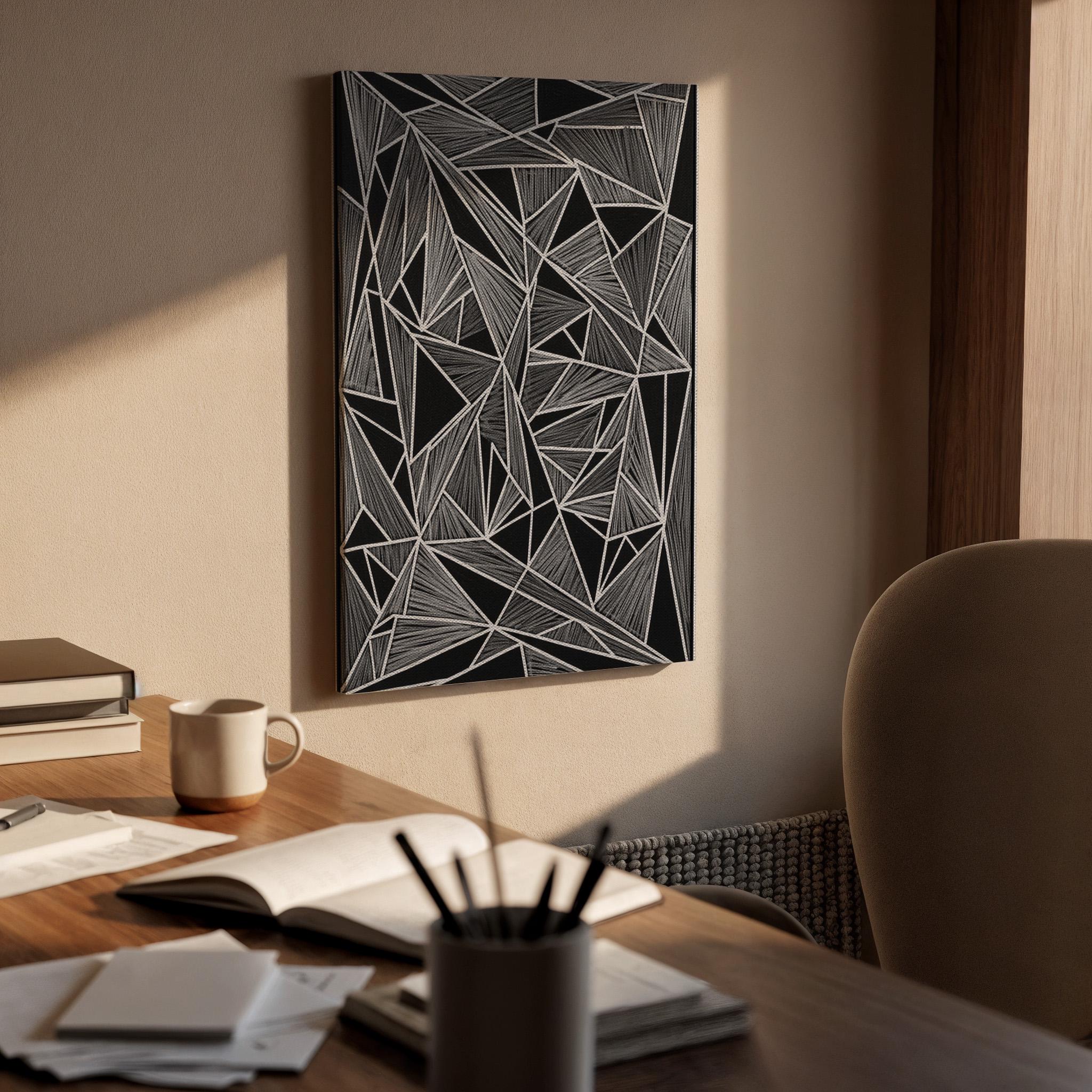 Geometric Black Canvas Art, Angular Line Wall Decor, Modern Abstract Bedroom Design, Graphic Contemporary Interior Style, Framed Canvas