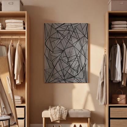 Geometric Line Canvas Art, Abstract Linear Wall Decor, Modern Monochrome Bedroom Design, Graphic Contemporary Interior Style, Framed Canvas