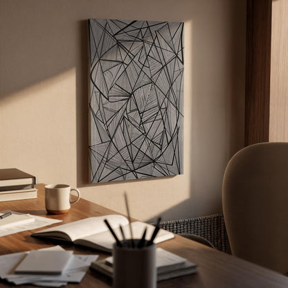 Geometric Line Canvas Art, Abstract Linear Wall Decor, Modern Monochrome Bedroom Design, Graphic Contemporary Interior Style, Framed Canvas